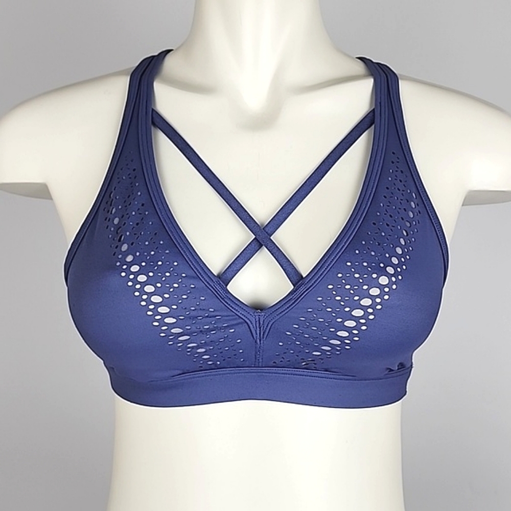 Victoria Sport Women's Sport Bra V Plunge Criss Cross Strappy Cutouts Blue S